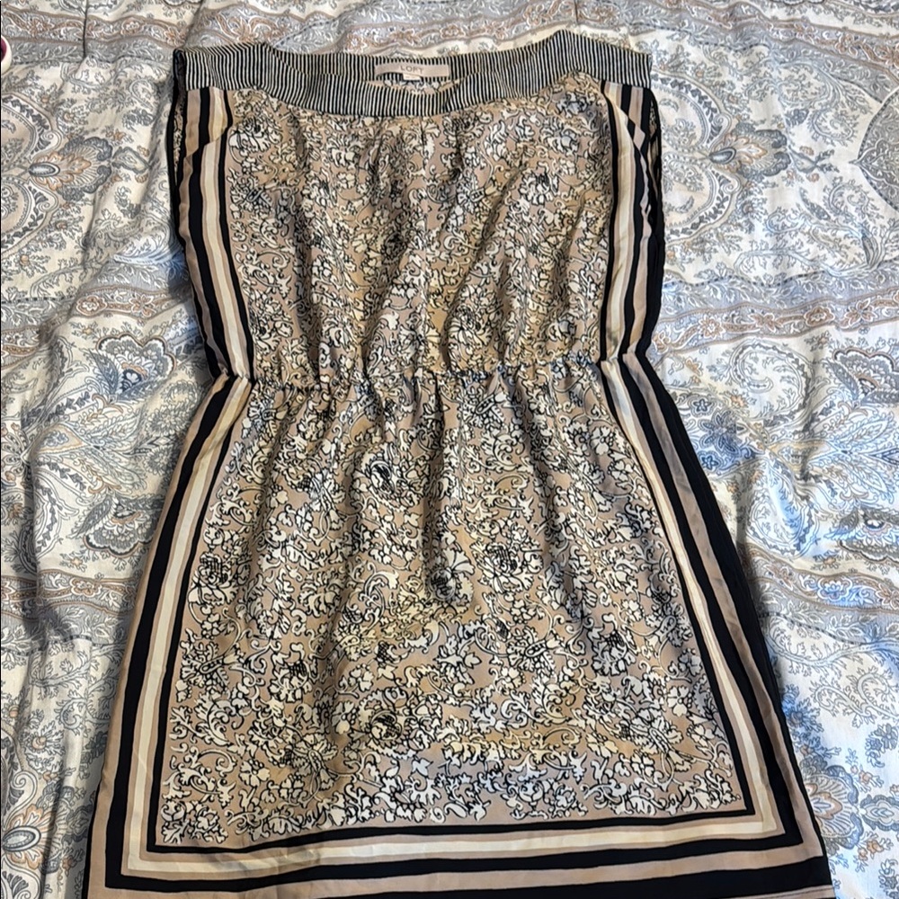 LOFT Strapless Dress with Black and Cream Pattern